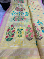 Yellow Banarasi Jamdani Cotton Saree Real Zari Meenakari Bridal