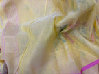 Yellow Banarasi Jamdani Cotton Saree Real Zari Meenakari Bridal
