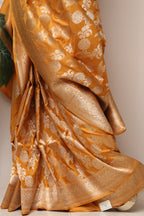 Yellow Handloom Banarasi Pure Katan Silk Flower Design Saree - Luxurion World