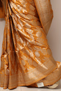 Yellow Handloom Banarasi Pure Katan Silk Flower Design Saree - Luxurion World