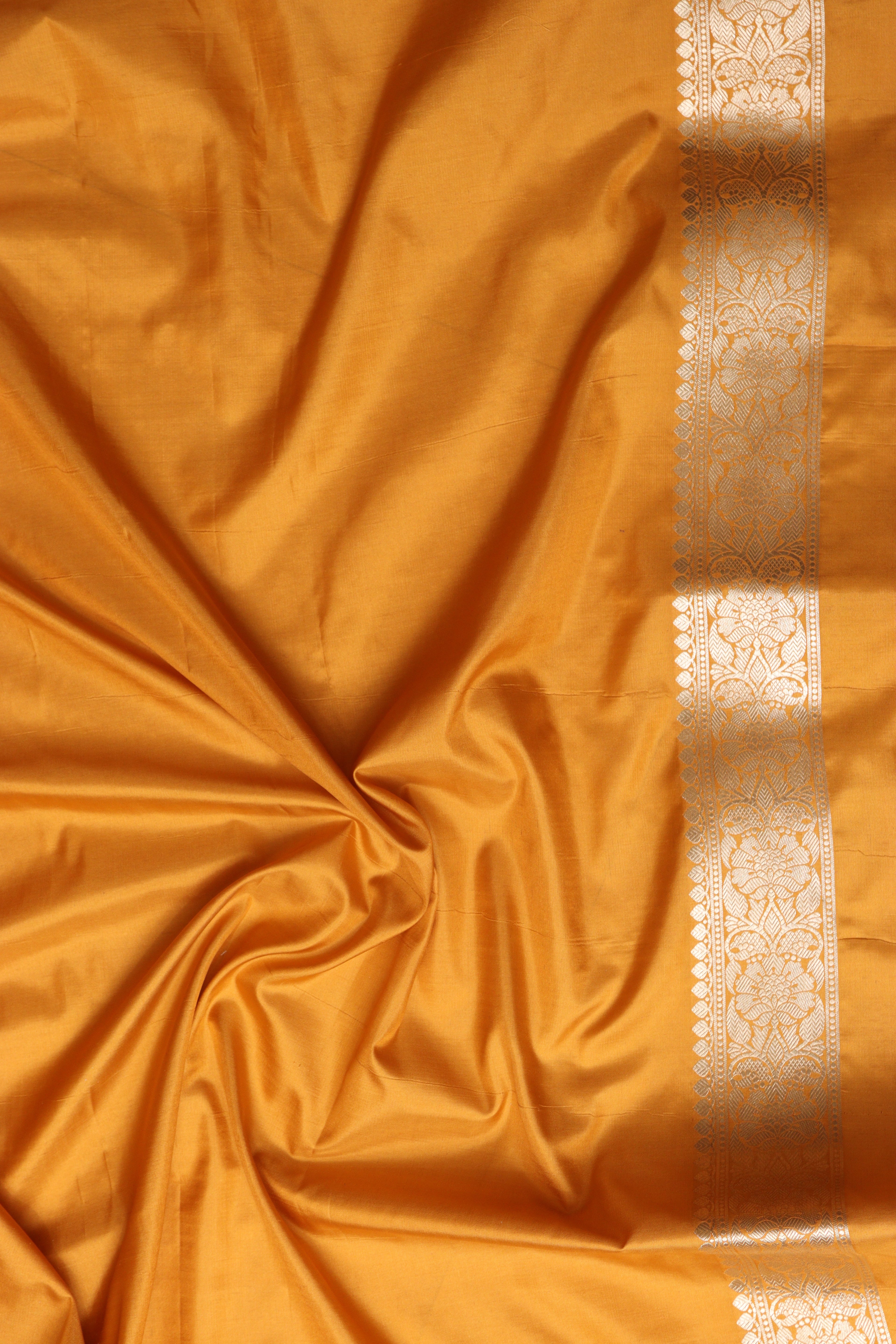 Yellow Handloom Banarasi Pure Katan Silk Flower Design Saree - Luxurion World