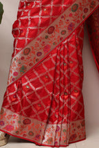 Exquisite Red Handloom Banarasi Pure Katan Silk Flower Design Meenakari Saree - Luxurion World