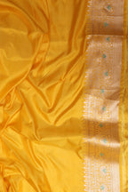 Yellow Handloom Banarasi Pure Katan Silk Flower Design Meenakari Saree - Luxurion World