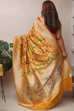 Yellow Handloom Banarasi Pure Katan Silk Meenakari Saree - Luxurion World