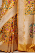 Yellow Handloom Banarasi Pure Katan Silk Meenakari Saree - Luxurion World