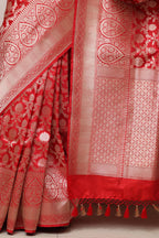 Exquisite Red Handloom Banarasi Pure Katan Silk Saree - Luxurion World