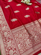 Red Handloom Banarasi Pure Katan Silk Paisley Design Meenakari Saree - Luxurion World