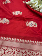 Red Handloom Banarasi Pure Katan Silk Paisley Design Meenakari Saree - Luxurion World