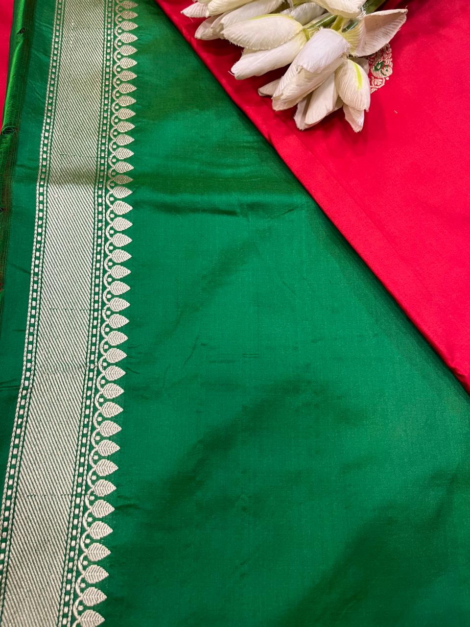 Red Handloom Banarasi Pure Katan Silk Paisley Design Meenakari Saree - Luxurion World