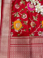 Red Handloom Banarasi Pure Katan Silk Meenkari Flower Design Saree - Luxurion World