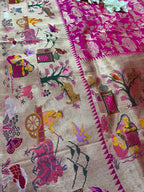 Pink Handloom Banarasi Pure Katan Silk Village Design Meenakari Saree - Luxurion World