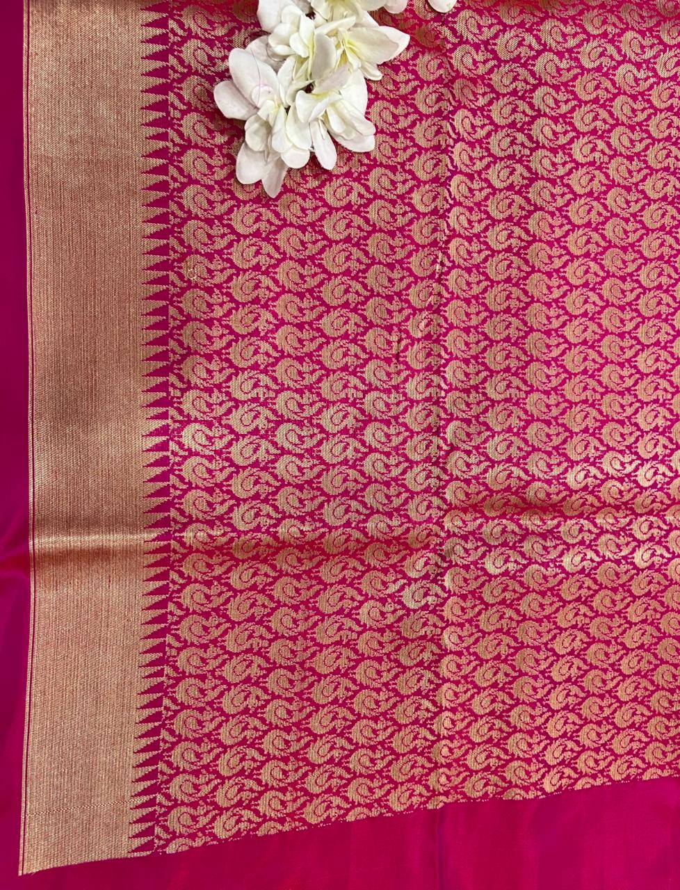 Pink Handloom Banarasi Pure Katan Silk Village Design Meenakari Saree - Luxurion World