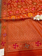 Orange Handloom Banarasi Jamdani Meenakari Pure Katan Silk Saree - Luxurion World
