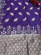 Purple Handloom Banarasi Pure Katan Silk Leaf Design Sona Roopa Saree - Luxurion World