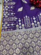 Purple Handloom Banarasi Pure Katan Silk Leaf Design Sona Roopa Saree - Luxurion World