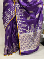 Purple Handloom Banarasi Pure Katan Silk Leaf Design Sona Roopa Saree - Luxurion World