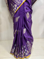Purple Handloom Banarasi Pure Katan Silk Leaf Design Sona Roopa Saree - Luxurion World