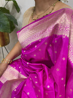 Pink Handloom Banarasi Pure Katan Silk Flower Booti Design Saree - Luxurion World