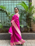 Pink Handloom Banarasi Pure Katan Silk Flower Booti Design Saree - Luxurion World
