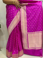 Pink Handloom Banarasi Pure Katan Silk Flower Booti Design Saree - Luxurion World