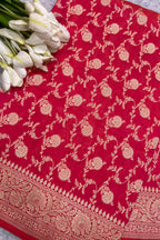 Pink Handloom Banarasi Pure Katan Silk Flower Design Jaal Work Saree