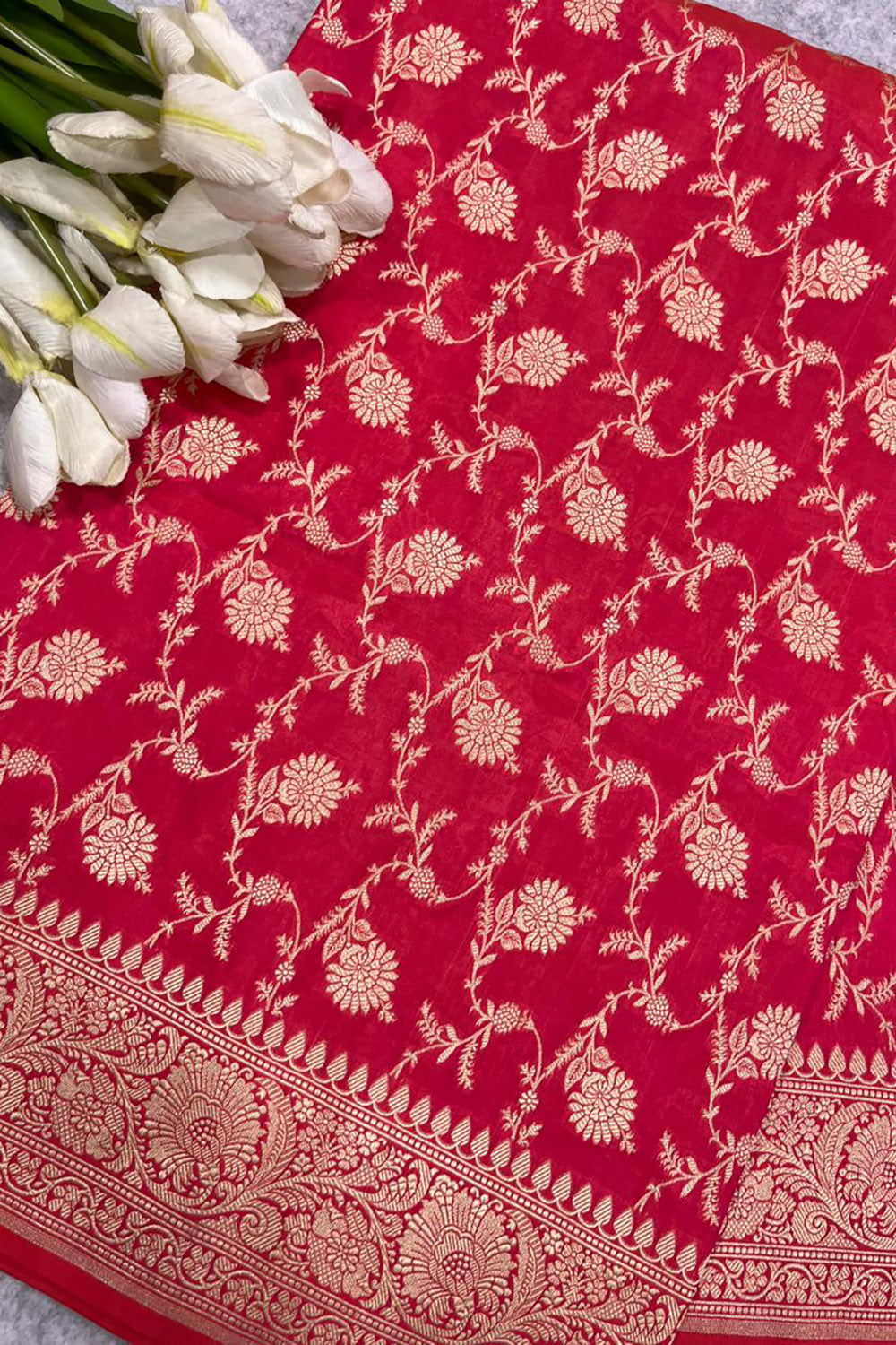 Pink Handloom Banarasi Pure Katan Silk Flower Design Jaal Work Saree