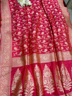 Pink Handloom Banarasi Pure Katan Silk Flower Design Jaal Work Saree