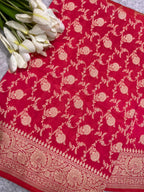 Pink Handloom Banarasi Pure Katan Silk Flower Design Jaal Work Saree