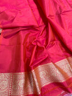 Pink Handloom Banarasi Pure Katan Silk Flower Design Jaal Work Saree