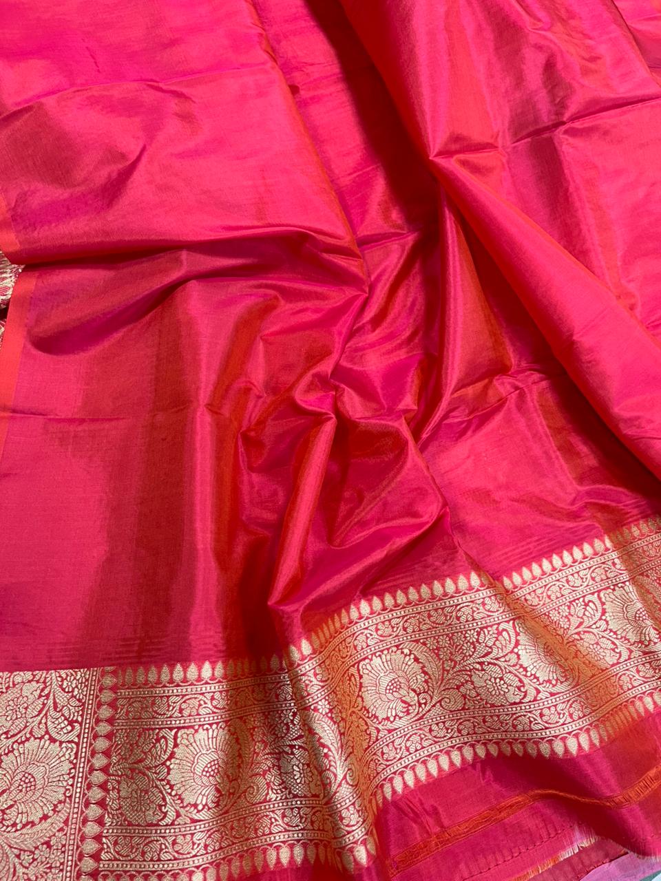 Pink Handloom Banarasi Pure Katan Silk Flower Design Jaal Work Saree