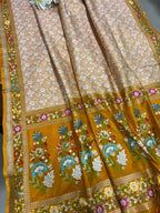 Yellow Banarasi Katan Silk Meenakari Saree Flower Design Festive