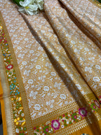 Yellow Banarasi Katan Silk Meenakari Saree Flower Design Festive