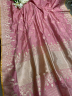 Pink Handloom Banarasi Pure Katan Silk Flower Design Saree