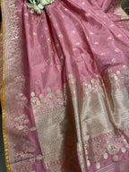 Pink Handloom Banarasi Pure Katan Silk Flower Design Saree