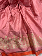 Pink Handloom Banarasi Pure Katan Silk Flower Design Saree