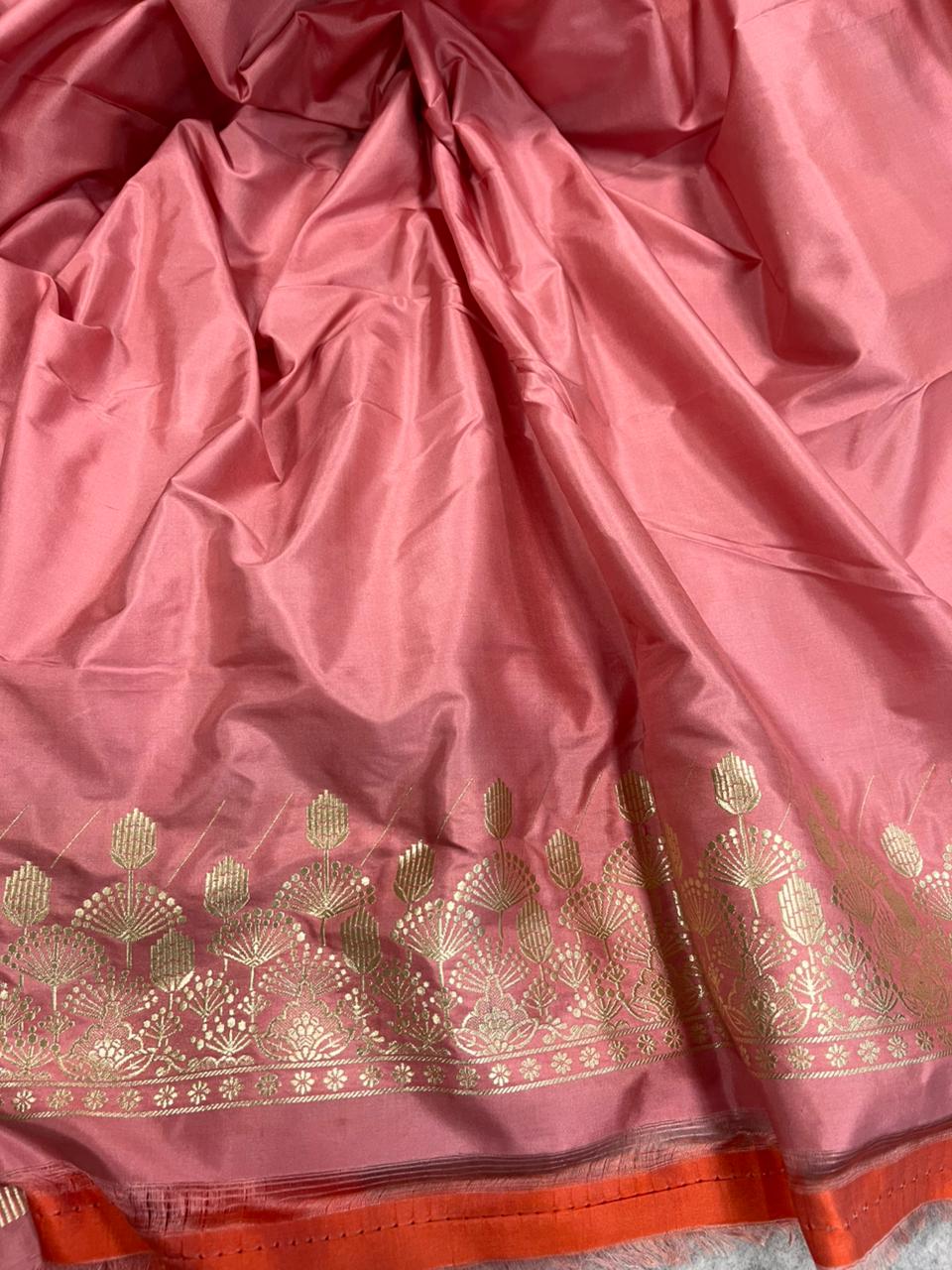 Pink Handloom Banarasi Pure Katan Silk Flower Design Saree