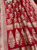 Red Handloom Banarasi Pure Katan Silk Sona Roopa Bird Design Saree