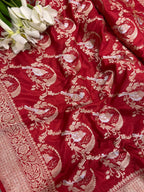 Red Handloom Banarasi Pure Katan Silk Sona Roopa Bird Design Saree