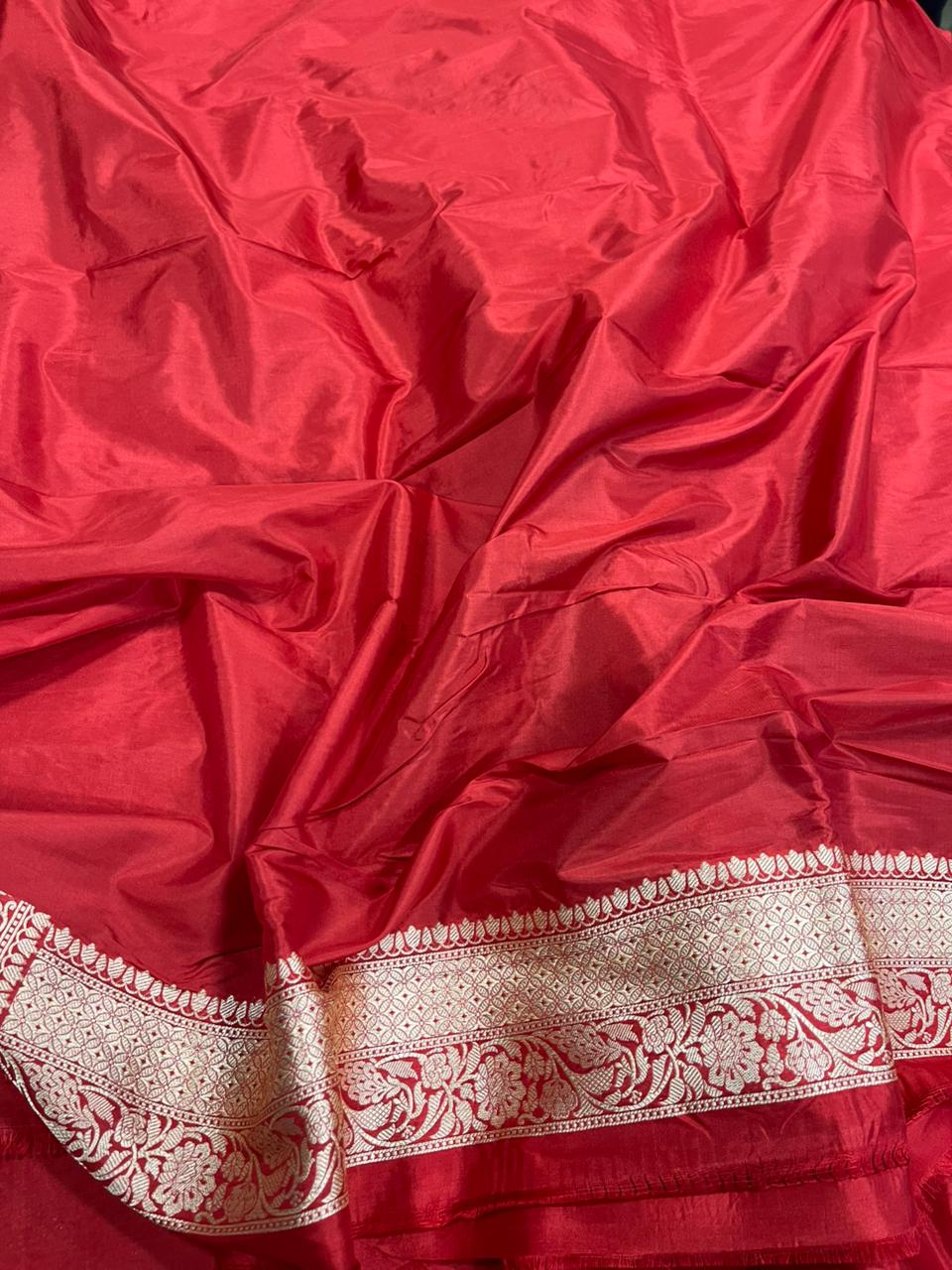 Red Handloom Banarasi Pure Katan Silk Sona Roopa Bird Design Saree