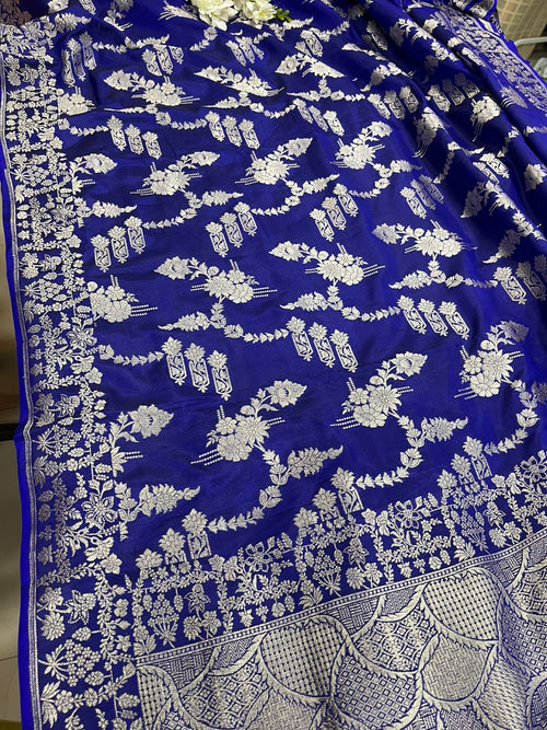 AS1B1SG826090102 Blue Handloom Banarasi Pure Katan Silk Saree