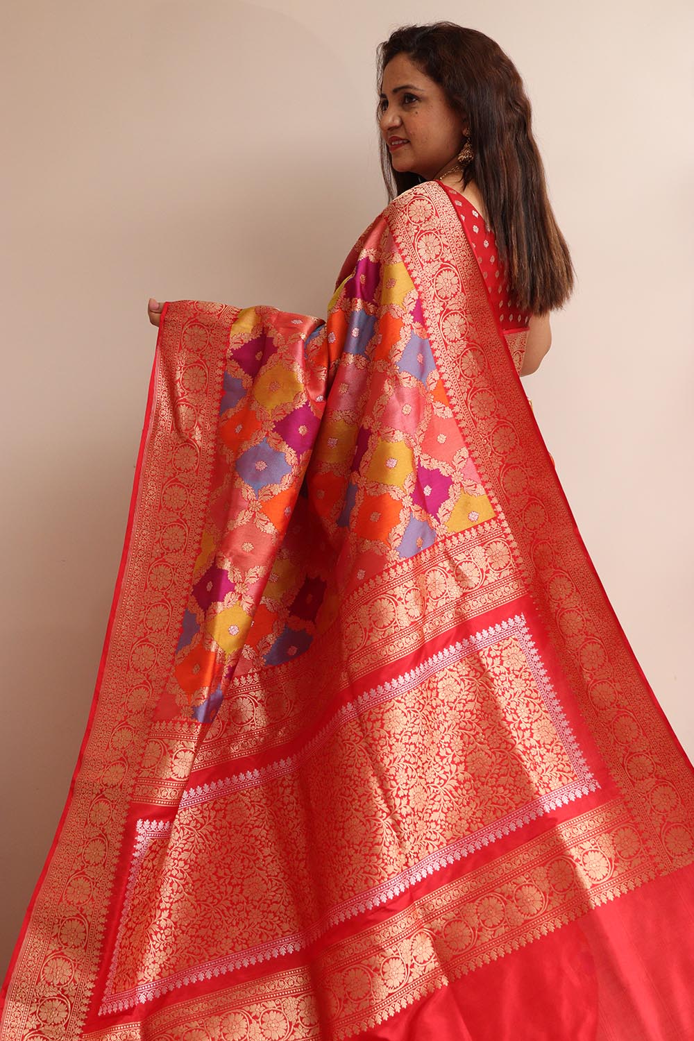 Exquisite Multicolor Banarasi Handloom Pure Katan Silk Rangkat Saree - Luxurion World