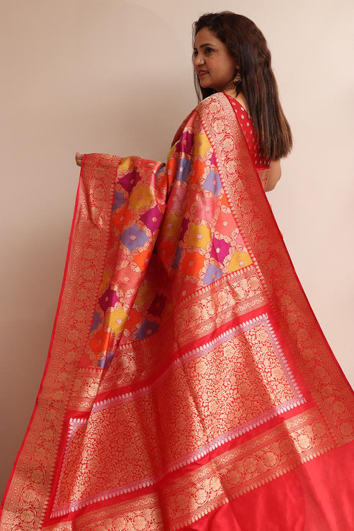 Exquisite Multicolor Banarasi Handloom Pure Katan Silk Rangkat Saree - Luxurion World