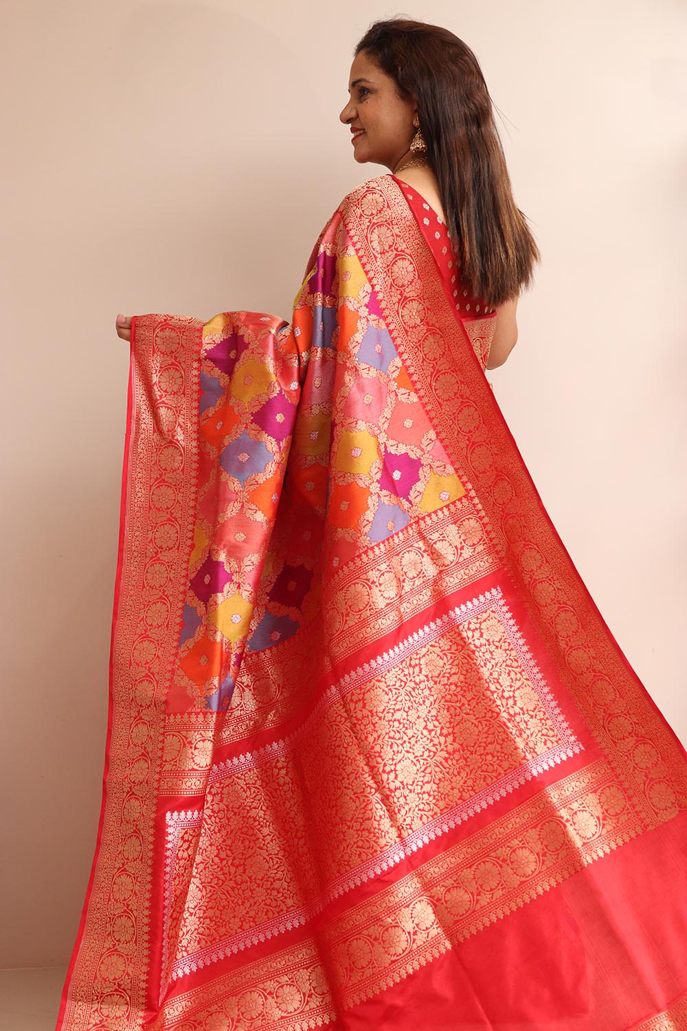Exquisite Multicolor Banarasi Handloom Pure Katan Silk Rangkat Saree - Luxurion World
