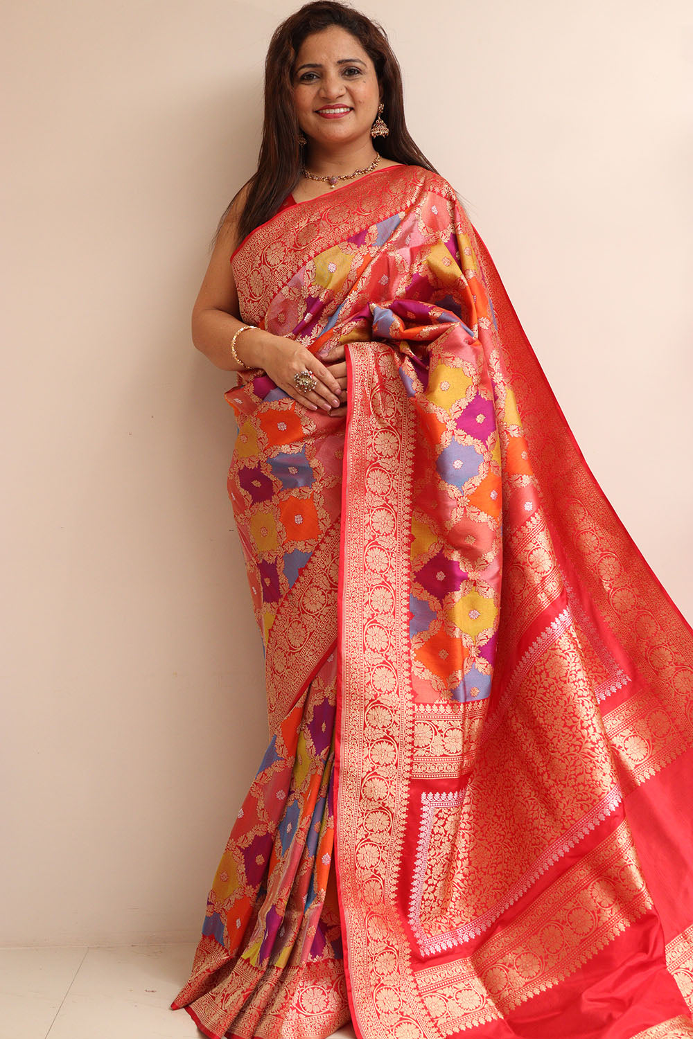 Exquisite Multicolor Banarasi Handloom Pure Katan Silk Rangkat Saree - Luxurion World