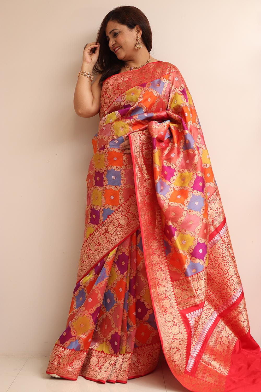 Exquisite Multicolor Banarasi Handloom Pure Katan Silk Rangkat Saree - Luxurion World