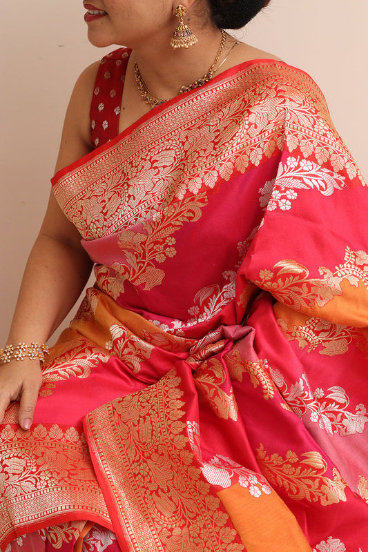 Exquisite Multicolor Banarasi Handloom Pure Katan Silk Rangkat Saree - Luxurion World