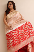 Exquisite Red Banarasi Handloom Pure Katan Silk Meenakari Jaal Design Saree - Luxurion World