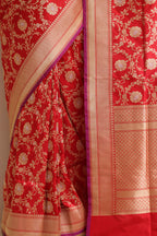 Elegant Red Banarasi Handloom Pure Katan Silk Sona Roopa Jaal Design Saree - Luxurion World