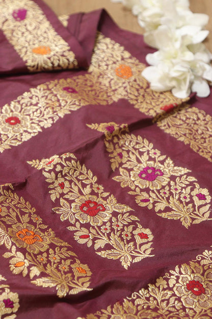Exquisite Maroon Handloom Banarasi Pure Katan Silk Kadwa Meenakari Saree - Luxurion World