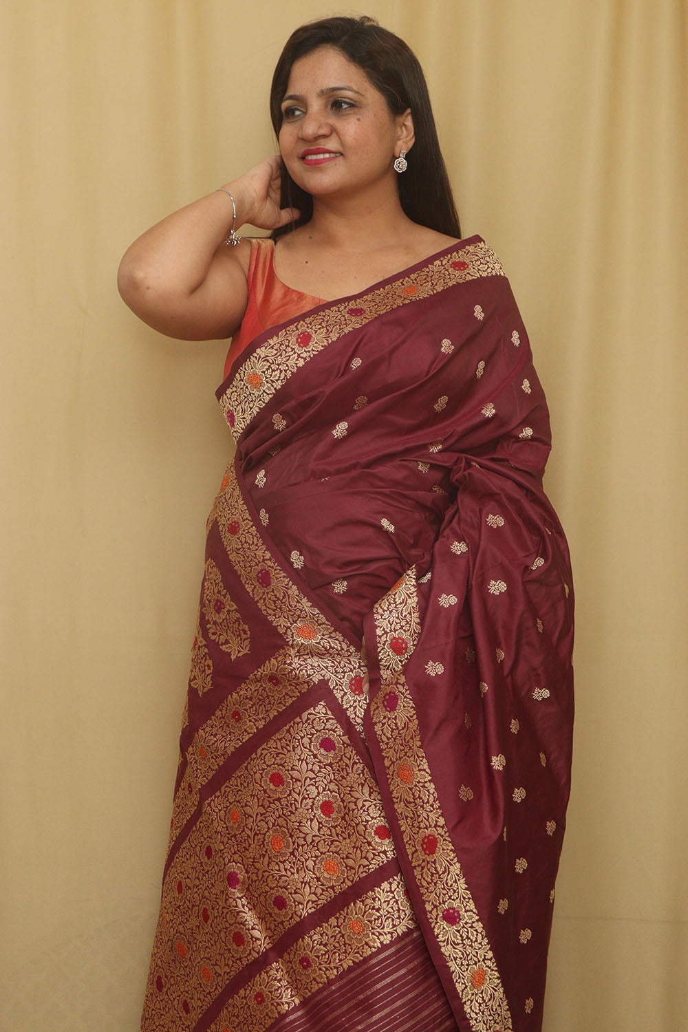 Exquisite Maroon Handloom Banarasi Pure Katan Silk Kadwa Meenakari Saree - Luxurion World